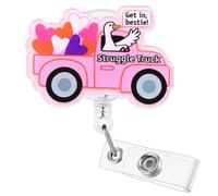 Get in, Bestie! Funny Silly Goose Struggle Truck Nurse Badge Reel, Cute Retractable ID Card Badge Holder, Pink Name Tag Badge Clip for RN LPN CNA MA Nurse Nursing Student Women, Valentines Day Gifts