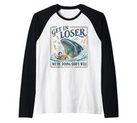Get in Loser Doing God's Will Junah Whale Funny Christian Raglan Baseball Tee