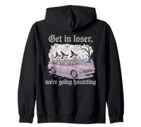 Get In Loser We're Going Haunting Skeleton Design Zip Hoodie