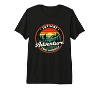 Get Lost Adventure Find Yourself Retro Sunset Hiking Design Premium T-Shirt