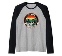 Get Lost Adventure Find Yourself Retro Sunset Hiking Design Raglan Baseball Tee