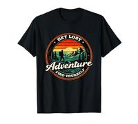 Get Lost Adventure Find Yourself Retro Sunset Hiking Design T-Shirt