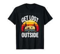 Get Lost Outside Retro Camping RV Camper Sunset T-Shirt