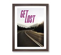Get Lost Typography Quote Framed Wall Art Print, Ready to Hang Picture for Living Room Bedroom Home Office Décor, Walnut A3 (34 x 46 cm)