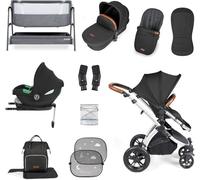 Get More for Less! Ickle Bubba Stomp Luxe 14-Piece Travel System Bundle with i-Size Cirrus Car Seat & ISOFIX Base, Bubba&Me Crib, Pushchair, Footwarmers, Rain Cover & More (Silver/Midnight/Tan)