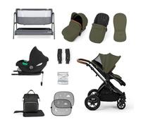 Get More for Less! Ickle Bubba Stomp Luxe 14-Piece Travel System Bundle with i-Size Cirrus Car Seat & ISOFIX Base, Bubba&Me Crib, Pushchair, Footwarmers, Rain Cover & More (Black/Woodland/Tan)