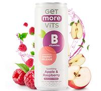 Get More Vits - B Vitamins Sparkling Apple & Raspberry Flavoured Spring Water (12 x 330ml), Supports Energy Release, Tackle Tiredness & Fatigue, Natural Flavours, Sugar Free, Low Calorie, Vegan