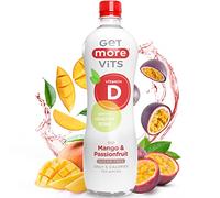 Get More Vits Flavoured Water - Mango & Passionfruit Still Water with 10ug Vitamin D & Calcium - Low Calorie, Sugar Free, & Vegetarian Spring Water for Adults & Kids - 1 Litre Bottle, Pack of 12