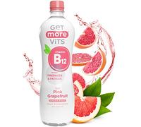 Get More Vits Flavoured Water - Vegan, Low Calorie, & Sugar Free Spring Water with of Vitamin B12 - Pink Grapefruit Flavoured Adults & Kids Drinks - 1 Litre Spring Water Bottle Multipack, Pack of 12