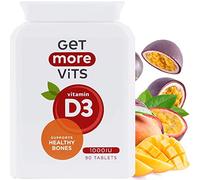 Get More Vits - Vitamin D3 Tablets (90 Tablets), 90 1,000IU Servings Per Bottle, Strengthens Bones, Teeth & Muscles, Promotes Calcium Absorption & Improves Immune System, Vegetarian, Food Supplement