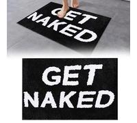 Get Naked Bath Mat Funny Bathroom Mat Cool Rug Cute Bathroom Rugs Fun Shower Floor Mats Soft Absorbent Water Non-Slip Square Bath Matt Washable Microfiber Shower Rugs Home Funky Rug Decor Black White