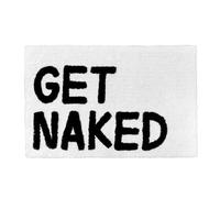 Get Naked Bath Mat - Funny Raised Lettering, Luxury Hand-Tufted Bathroom Rug, Large 50x80cm Non-Slip, 1700gsm Thick Soft Cotton Blend Shower Mat. Absorbent & Machine Washable Decor (White & Black)