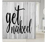 Get Naked Bathroom Curtains Funny Quotes Shower Curtain Black Creative Words Shower Curtain Set with Hooks for Men Women Couple Lover Grey Rustic Plank Wood Cloth Fabric Bath 72x78 Inch