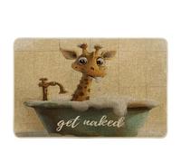 Get Naked Door Mat Cute Giraffe in Bathtub with Rusted Bubble Farmhouse Funny Designed Tan Beige Rubber Waterproof Non Ticking Indoor Inside Door Doormat 17x29 Inch