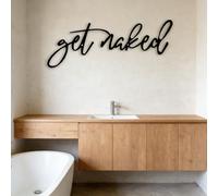 Get Naked Metal Wall Sign, Black Cursive Script Wall Art 30x12cm, Bathroom Bedroom Entryway Home Decor, Funny Quote Metal Letters Decor