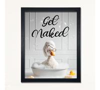 Get Naked Sign for Bathroom Decor Wall - Framed Bathroom Animal Wall Art, Cute Duck Bathroom Signs Décor for Farmhouse Guestroom, Kids' Room Wall Decoration