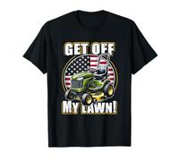 Get Off My Lawn Funny Lawn Mower American Flag Fathers Day T-Shirt