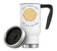 Get Rich Tea Or Die Trying Vacuum Insulated Thermal Travel Coffee Mug 480ml White