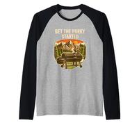 Get The Porky Started Funny BBQ Smoker Pig Pun Raglan Baseball Tee