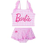 Get Trend Barbie Girls Bikini Set 5-14 Yrs, 2-in-1 Swimming Costume, Adjustable Strap Swimsuit Top & Brief Skirt, Swimwear Essential (6-7 Years, Pink/White)
