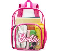 Get Trend Barbie Girls Clear Backpack, 17 inch Transparent School Bookbag, See Through Travel Bag with Straps, Gifts for Girls (Pink Barbie)