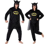 Get Trend Batman | Marvel Thor Mens Halloween Costume Adult Onesie M-2XL | Long Sleeved Loungewear Pyjamas, Hooded Nightwear, Cosy One Piece Jumpsuit for Cosplay, Costume Parties, Halloween Gifts