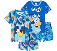Get Trend Bluey Boys Pyjama Set 2-8 Yrs, 2 Pack Short Pj Bottoms & Crew Neck T-shirts, Soft Comfy Kids Loungewear, Gifts for Boys (3-4 Years, Blue Tie Dye Bluey, 2 Pck)