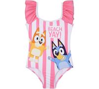 Get Trend Bluey Girls Swimming Costume 2-6 Yrs, One Piece Swimsuit, UPF 50+ Beach Pool Bathing Suit, Ruffle Shoulders Stretchy Swimwear (4-5 Years, Pink/Multi Bluey)