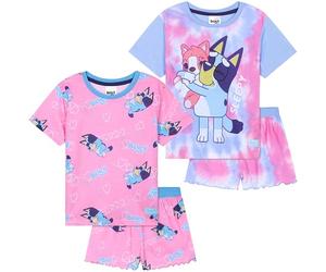 Get Trend Bluey PJs Girls 2 Pack Short Sleeve Pyjamas Set Kids Lounge Sets Tie Dye Soft Comfy Sleepwear Gifts for Girls (7-8 Years, Multi Bluey, 2)