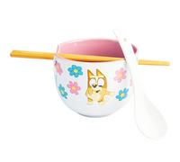 Get Trend Bluey Ramen Bowl Set 20oz/600ml, Japanese Rice Noodles Bowl with Ceramic Spoon & Bamboo Chopsticks, Microwave Safe, Gifts for Adults (Multi Bluey)