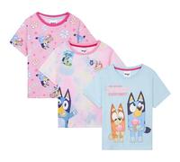 Get Trend Bluey Top Girls T Shirts Pack of 3 Soft Breathable Short Sleeve Casual Summer Holiday Tops Clothes Multipack Tees (5-6 Years, Multi Bluey)