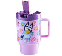 Get Trend Bluey Water Bottle with Handle and Straw, 500ml Leak Proof BPA Free Plastic Cup, Reusable Travel Mug for Cold Drinks (Purple Blue)