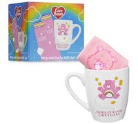 Get Trend Care Bears Mug & Socks Set for Women & Teens, 315ml/11oz Durable Tea Coffee Mug with Casual Calf Socks, Stocking Fillers Gifts for Her (White/Pink Care Bears)