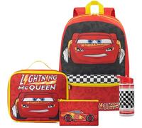 Get Trend Disney Cars Boys Backpack Set, 4 Piece Lightning McQueen School Bag with Insulated Lunch Bag, Pencil Case and BPA Free Water Bottle 500ml, Kids Sports Travel Rucksack (Red/Yellow Cars)