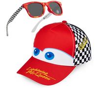 Get Trend Disney Cars Sunglasses Baseball Cap Set for Kids Breathable Adjustable Summer Hat Sun Hat UV400 Kids Sunglasses Summer Travel Essentials (Red/White Lightning McQueen)