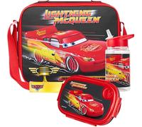 Get Trend Disney Cars Water Bottle Lunch Bag and Lunch Box Kids Set 3 Pcs School Supplies Lightning McQueen Snack Box BPA Free Leakproof for Travel Picnic Holiday (Black Cars)