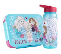 Get Trend Disney Frozen Kids Bento Lunch Box and 640ml Water Bottle Set, BPA-Free Snack Lunch Box with Compartment Set for School, Travel & Picnics, School Supplies Gifts for Girls (Turquoise Frozen)