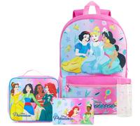 Get Trend Disney Princess Kids Backpack Set, 4 Pcs School Bag Rucksack with Insulated Lunch Bag, Pencil Case & 500ml BPA-Free Water Bottle School Supplies, Gifts for Girls (Pink Princess)