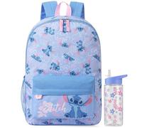 Get Trend Disney Stitch Girls Backpack Set, 2 Pcs Lightweight School Bag with 500ml Water Bottle, Sports Travel Book Bag, Kids Large Rucksack, School Supplies, Gifts for Girls (Blue Stitch)