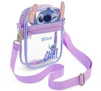 Get Trend Disney Stitch Girls Clear Crossbody Bag, Transparent Shoulder Bag with 3D Bow & Adjustable Strap, Water Resistant Travel Holiday & School Kids Handbag, Girls Gifts (Blue/Purple Stitch)