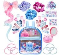 Get Trend Disney Stitch Girls Hair Accessories & Backpack, Hair Clips Stickers Foldable Hair Brush Scrunchies, Kids Transparent Rucksack, Girls Gifts (Blue Stitch)