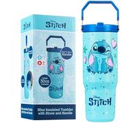 Get Trend Disney Stitch Insulated Tumbler Flip Up Straw & Handle, Metal Travel Water Bottle 850ml/30oz, Thermal Double Wall Vacuum, Hot & Cold Drinks (Blue Stitch)