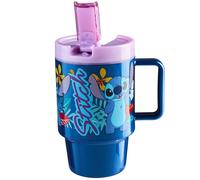 Get Trend Disney Stitch Kids Water Bottle Straw & Handle 500ml/17oz, BPA Free Tumbler, Plastic Reusable Travel Cup for Cold Drinks, School Sports (Blue Stitch)