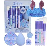 Get Trend Disney Stitch Makeup Brushes & Beauty Tools Set, 10 Pcs with Powder Puff Fluffy Headband Beauty Sponge Eyeshadow Brushes, Gifts for Her (Blue Stitch)