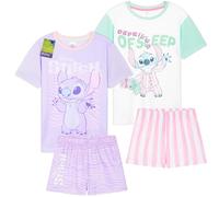 Get Trend Disney Stitch PJs Girls 2 Pack Short Sleeve Pyjamas Set Teens Lounge Sets Nightwear Soft Sleepwear Girls Gifts (11-12 Years, Multi Stitch, 2)