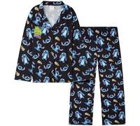 Get Trend Disney Stitch Pyjama Set for Girls & Teens 7-14 Years, Soft PJs With Long Sleeved Top, Loungewear Gifts for Girls (11-12 Years, Black Stitch)