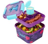 Get Trend Disney Stitch Salad Bento Box, 2L Leakproof Lunch Box with Compartments Topping Tray & Dressing Pot, On the Go Salad Bowl, BPA-Free Meal Prep Food Storage Container with Lid (Multi Stitch)