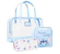 Disney Stitch Toiletry Bag Set Zipped Wash Bag Make Up Bag Travel Essentials Options with Refillable Travel Bottles for Toiletries Holiday Essentials Gym Travel (Blue Stitch 3 Pcs)
