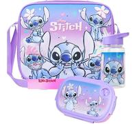 Get Trend Disney Stitch Water Bottle Lunch Bag and Lunch Box Kids Set 3 Pcs School Supplies Snack Box BPA Free Leakproof for Travel Picnic Holiday (Multi Stitch)