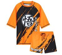 Get Trend Dragon Ball Z Swimsuit Set for Boys Teenagers Anime 2 Pcs with Swimming Trunks Boys Rash Vest for Swimming Beach Trip Holiday Essentials (13-14 Years, Orange Dragon Ball Z)